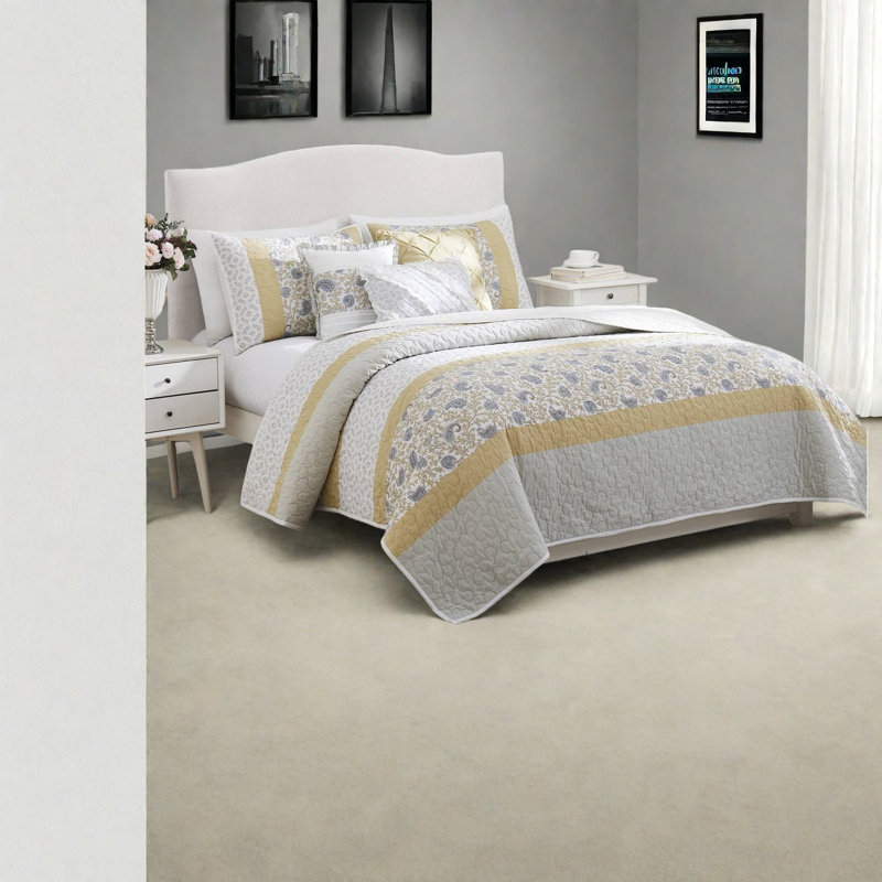 Elegant Yellow Cotton Bedding Set, Farmhouse Style Comfort For Home