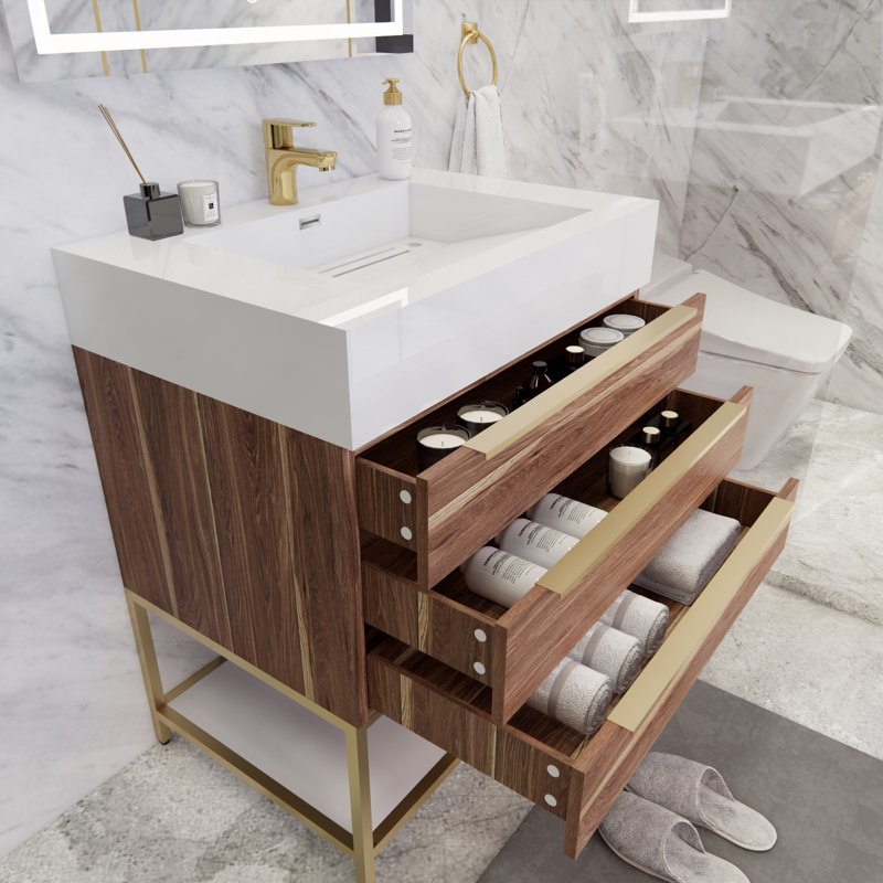 Ensemble de meuble-lavabo simple 30 po Glasgow, Blanc foncé / chêne