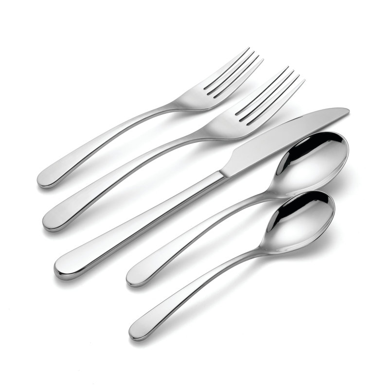 Kenbrook 20 Piece Everyday Flatware Set, Service for 4, Silver Mirror