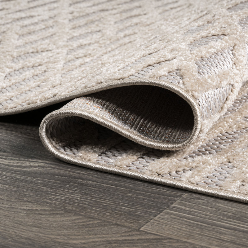Myndi High-Low Pile Moroccan Diamond Modern Beige Indoor/Outdoor Rug, Runner 2' x 8'