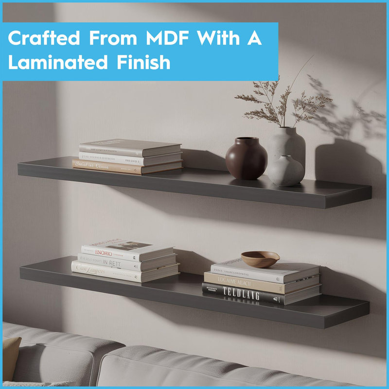 Harbour Housewares - Modern Floating Wall Shelves, 4cm H x 60cm W x 23.5cm D, Grey
