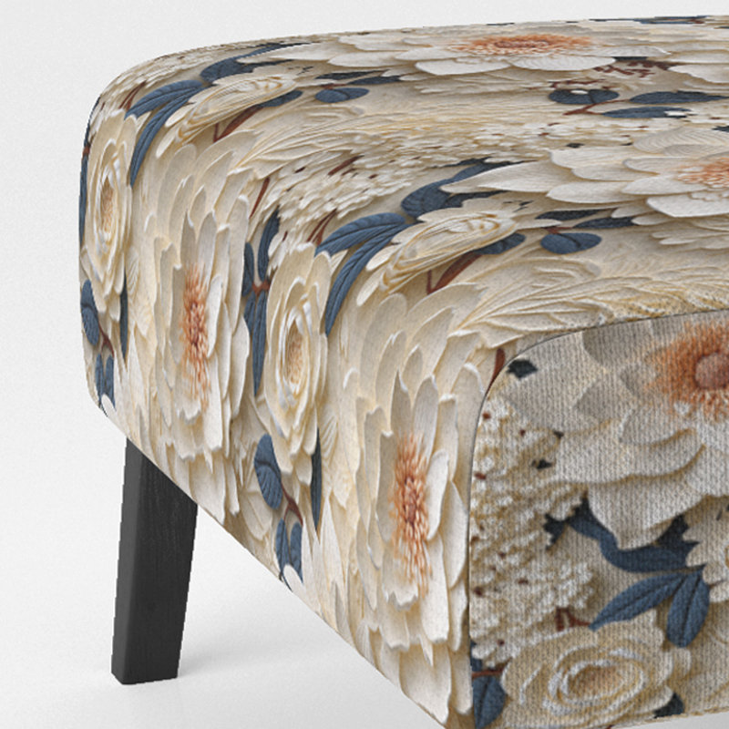 Cream Lace Botanics III - Upholstered Cottage Accent Slipper Chair