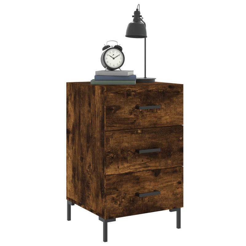 Majida 40cm W Manufactured Wood Bedside Table, Smoked Oak