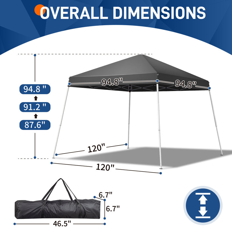 120'' W x 120'' D Steel Pop-Up Canopy, Gray