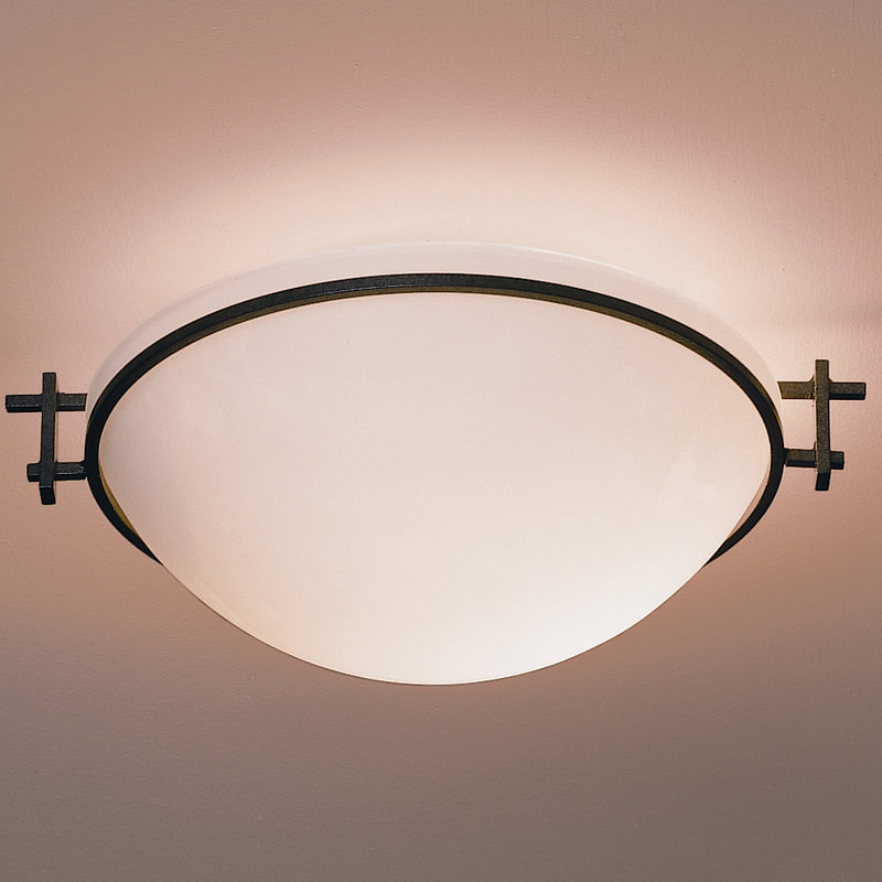 Moonband Semi Flush Mount, Black, 4.5" H x 11.4" W x 11.4" D, Opal