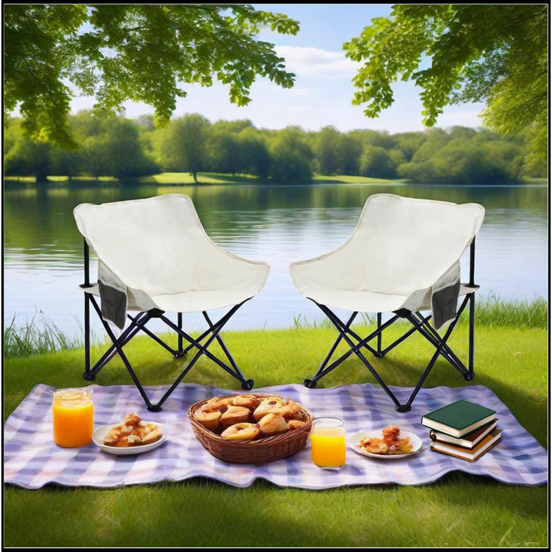 2 chaises de camping d'extérieur pliables / portatives, sac de transport, Beige