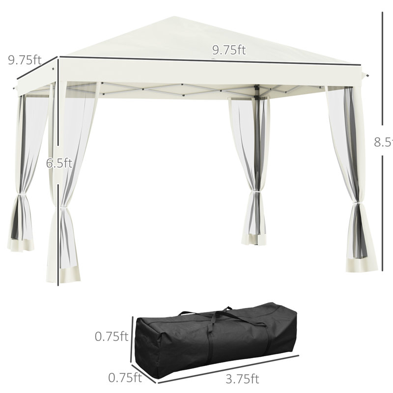 Pop Up Canopy Tent 10' X 10'. Beige. For Outdoor Tai Chi In Garden & Patio. Height Adjustable. Netting. 100 Sq Ft Coverage. Accommodates 10. Easy Assembly Blocking By . Netting Sidewalls Included.