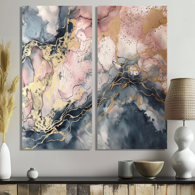 Exploring The Depths Of Pink Geode III - Abstract Marble Oversized 2-Pieces Canvas Prints