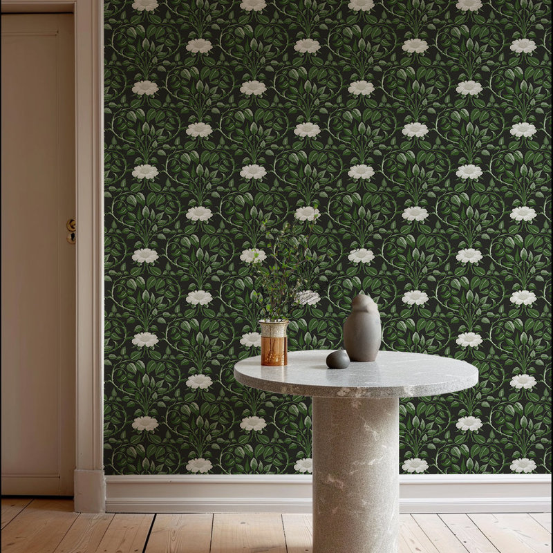 Garden Vine - Emerald Green Botanical Wallpaper, Shaded Leaf, Self-adhesive