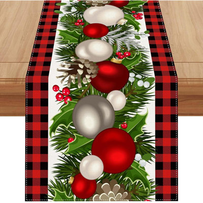Linen White And Black Buffalo Check Plaid Christmas Table Runner 72 Inches Long Winter Christmas Xmas Holiday Gingerbread House Mantable Decoration