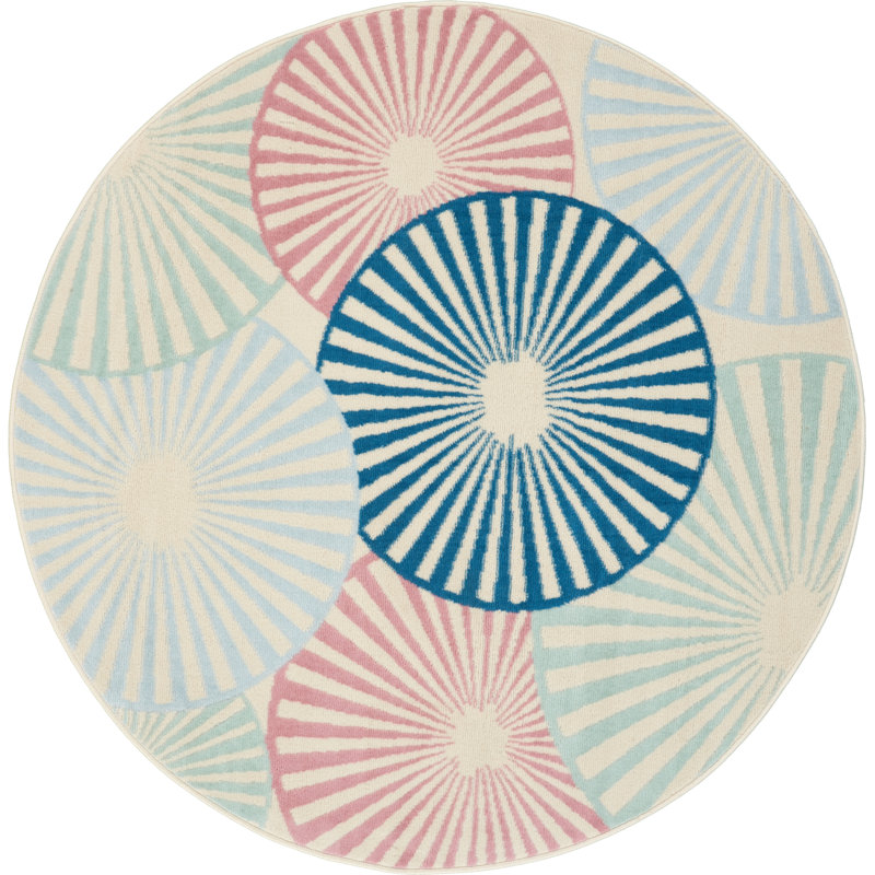 Tapis ivoire moderne Bo, Rond 5 pi 3 po