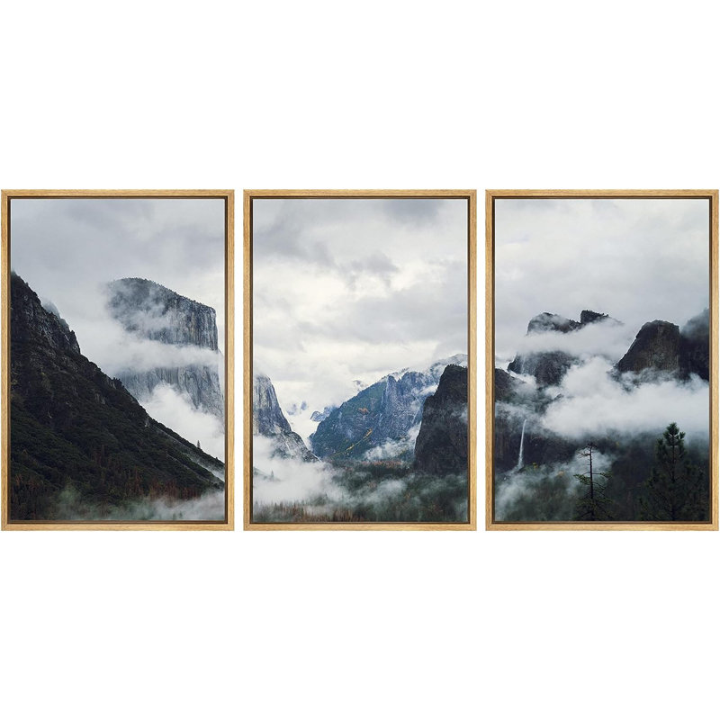 «Nature Landscape White Clouds Foggy Mountains», reproduction sur toile 3 pièces, H 24 po x l 16 po x P 1,5 po
