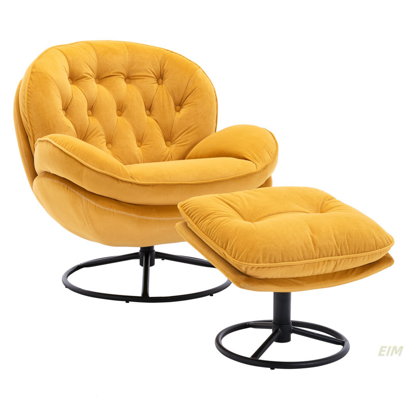 Fauteuil d'appoint avec repose-pieds Anouk, Velours jaune