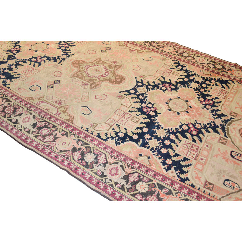 Tapis unique en laine noué à la main bleu marine / brun de 6 pi 3 po x 18 pi 3 po