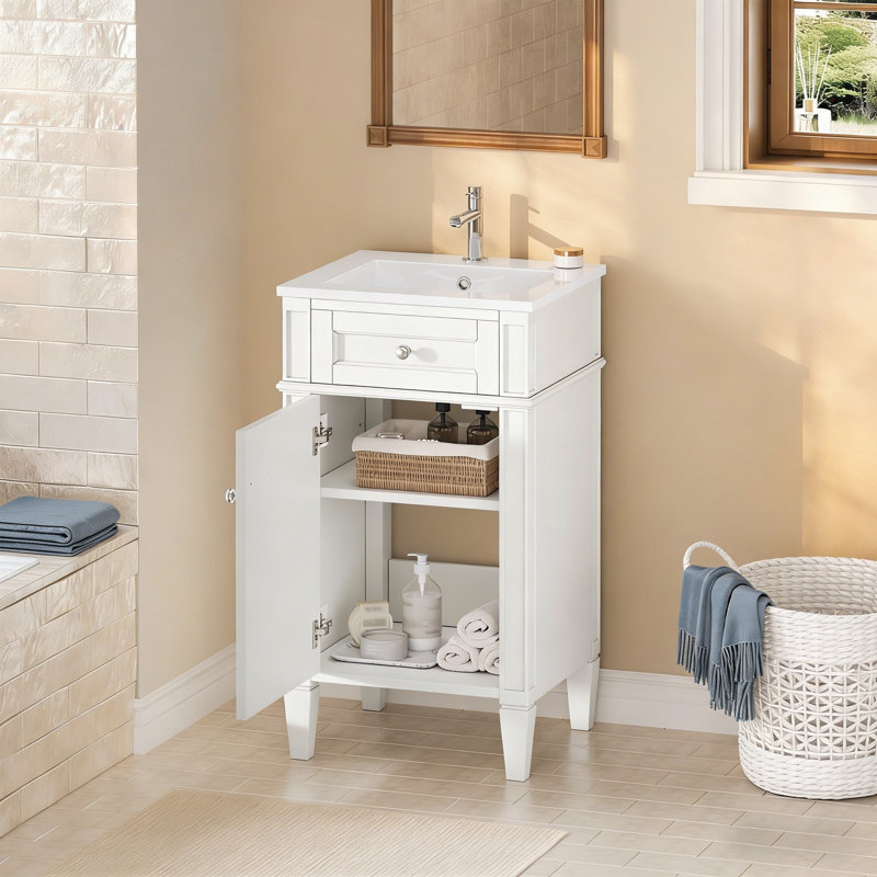 Meuble-lavabo 18 po avec lavabo en céramique, Blanc
