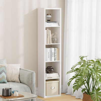 5 Cube Single Row Storage Bookshelf, Open Back Decorative Display Shelf With Thickened Frame, Sturdy Wooden Organizer With Smooth Easy‑Clean Surface For Living Room, Bedroom & Home Office, Easy To Assemble.(5 Squares, White)