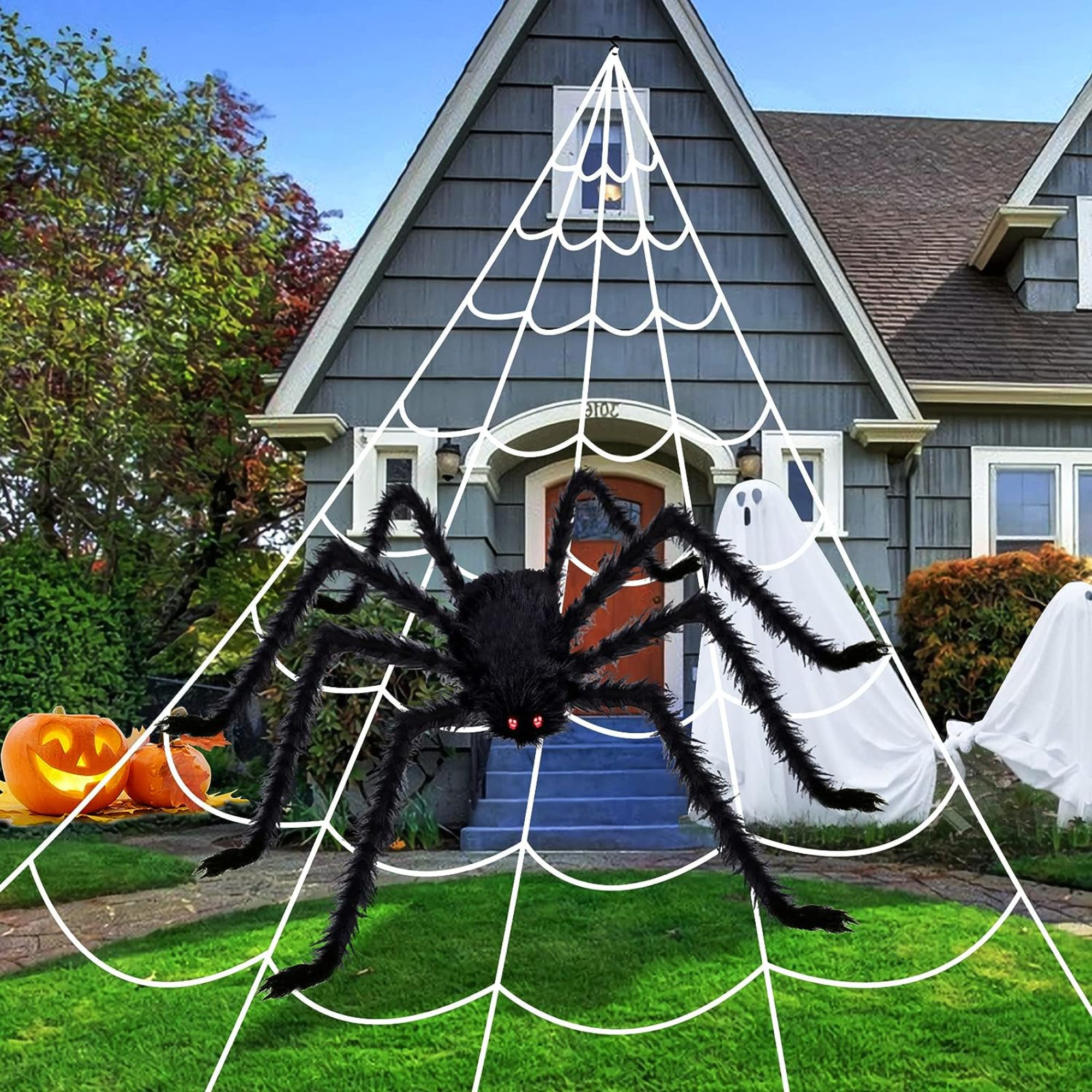 The Holiday Aisle® 1000 sqft Fake Spider Web w/20 Fake Spiders Halloween  Outdoor Garden House Decor