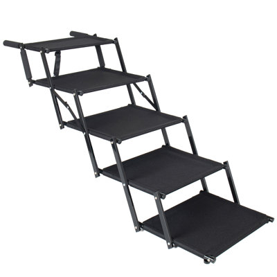 Extra Wide  Foldable Dog Stairs, Pet Ramp with Non Slip Surface and Soft Foam Handle, Dogs Stairs for Cars, High Beds, Truck, Supports up to 250 lbs, 5 Steps