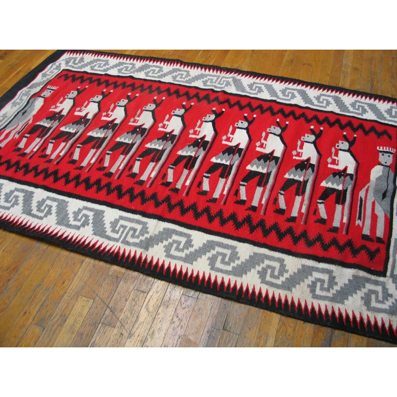 Antique Zapotec Small Scatter Size Wool Coral Rug