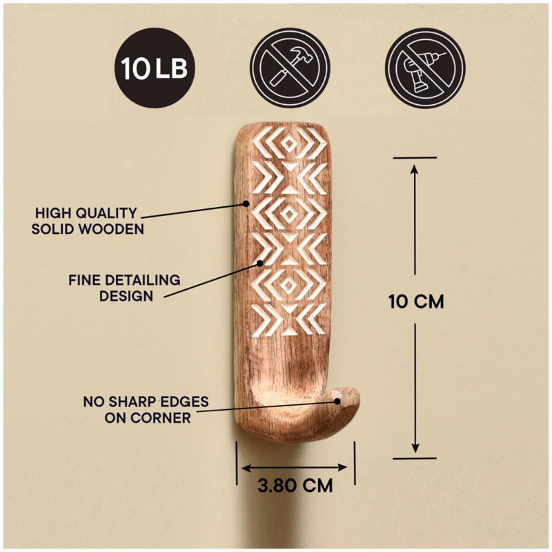Crochets muraux décoratifs en bois indiens Boho Indian