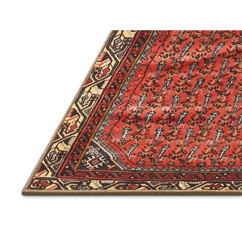 Tapis beige/vert/rouge traditionnel Rezac, Rectangle 5 pi x 7 pi