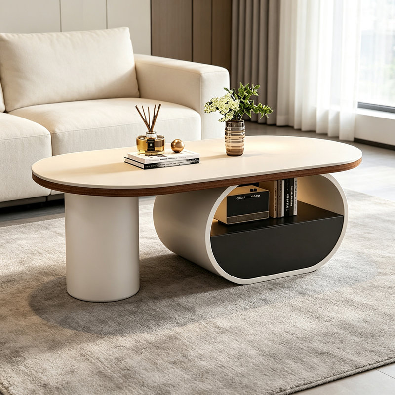 Table basse Italian Minimal Creative, 16.53" H x 47.24" W x 23.62" D, White Top/White Base, Flat