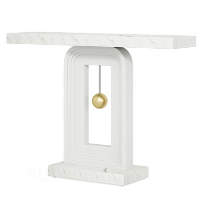 Modern Console Table With Geometric Base, 40 Inch Narrow Sofa Entryway Table With Gold Decor, Contemporary Wood Accent Table For Living Room Entryway