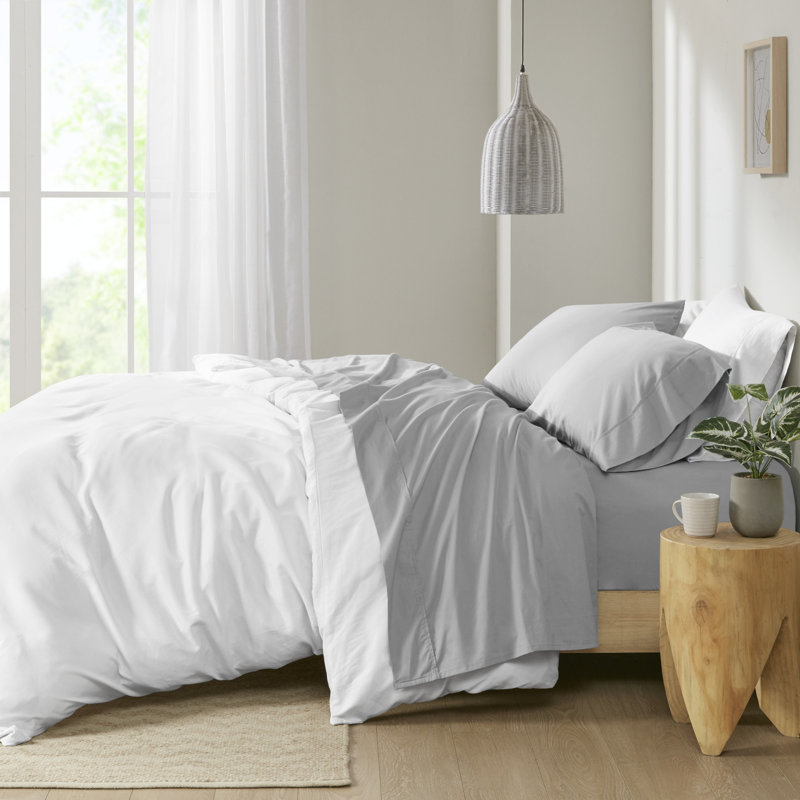 Twin Gray Cotton Percale Sheet Set