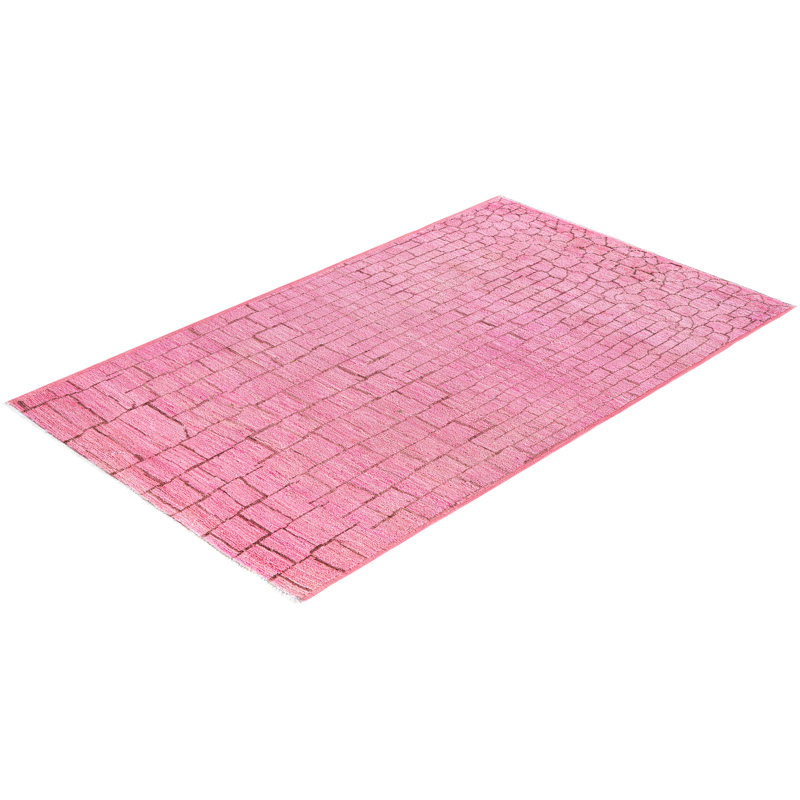 Overdyed Hand-Knotted Wool Modern-Contemporary Pink Area Rug 4' 9" x 7' 10"
