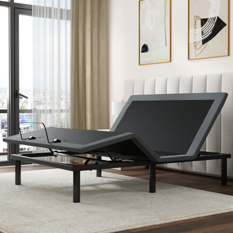 Base de lit très grand à plateau divisé noir et gris OS4 avec réglages de la tête et des pieds