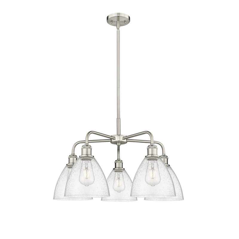 Lustre à intensité variable en verre 5 lumières Amenda, Nickel satiné