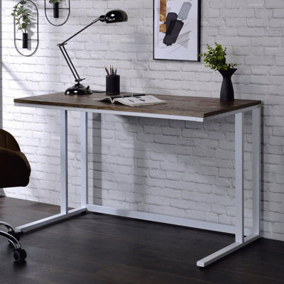 Rectangular Writing Desk, Walnut & White with USB Port & Plug