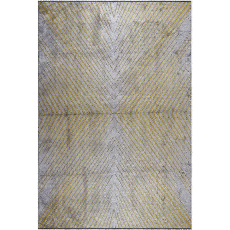 Rapture Acrylic/Cotton/Rayon Lemon Yellow/Silver Gray Area Rug, Rectangle 7'10" x 11'2"