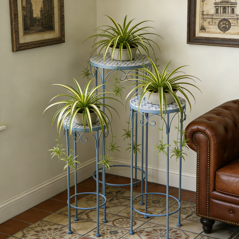 Ensemble de 3 pots à plantes avec plateau en céramique