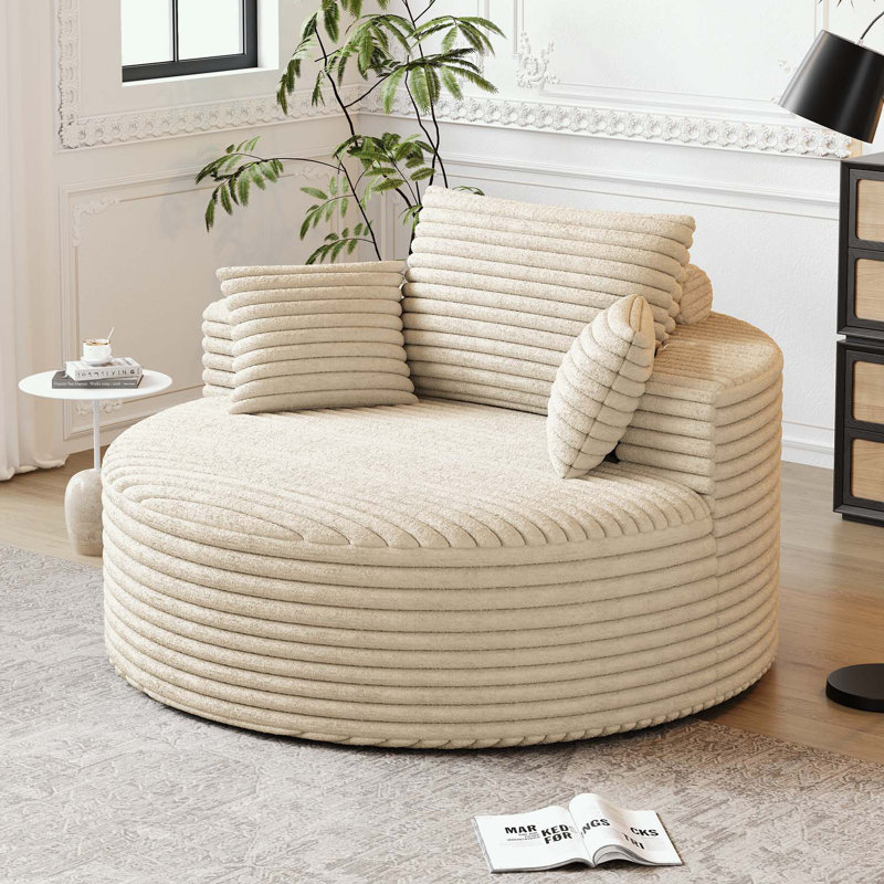 Canapé simple en velours côtelé avec coussins, Beige