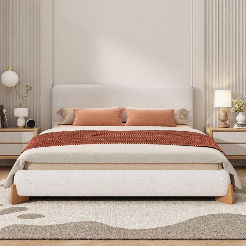 Élégante structure de lit tapissier en forme de grand lit blanc - Pièce maîtresse de chambre de luxe intemporelle, Grand lit