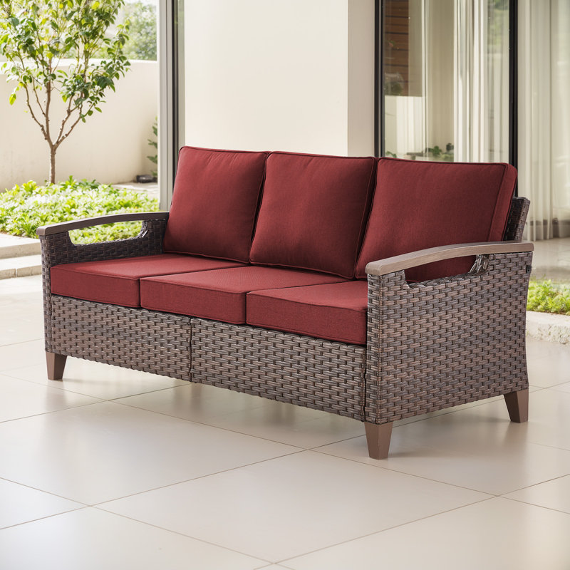 Canapé d'extérieur 3 places de 74 pouces, résistant et durable, avec coussins en tissu oléfine imperméable, Rouge