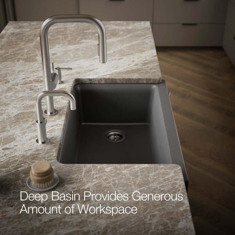 Cairn Undermount Single-Bowl Farmhouse Kitchen Sink with Faceted Design, Matte Graphite, Faceted