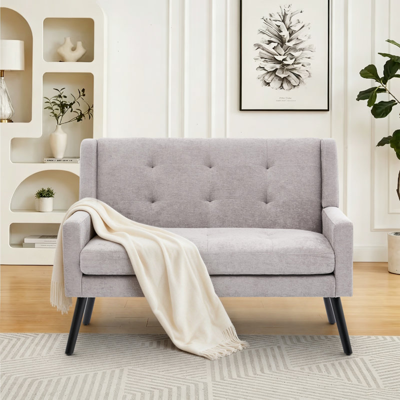 Canapé 47 po Mid-Century, Mélange de lin gris clair