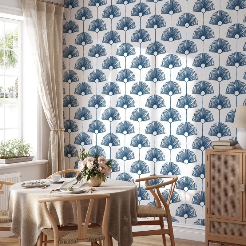 Deco Fan 10' L x 24" W Wallpaper Roll, Indigo, Self-adhesive