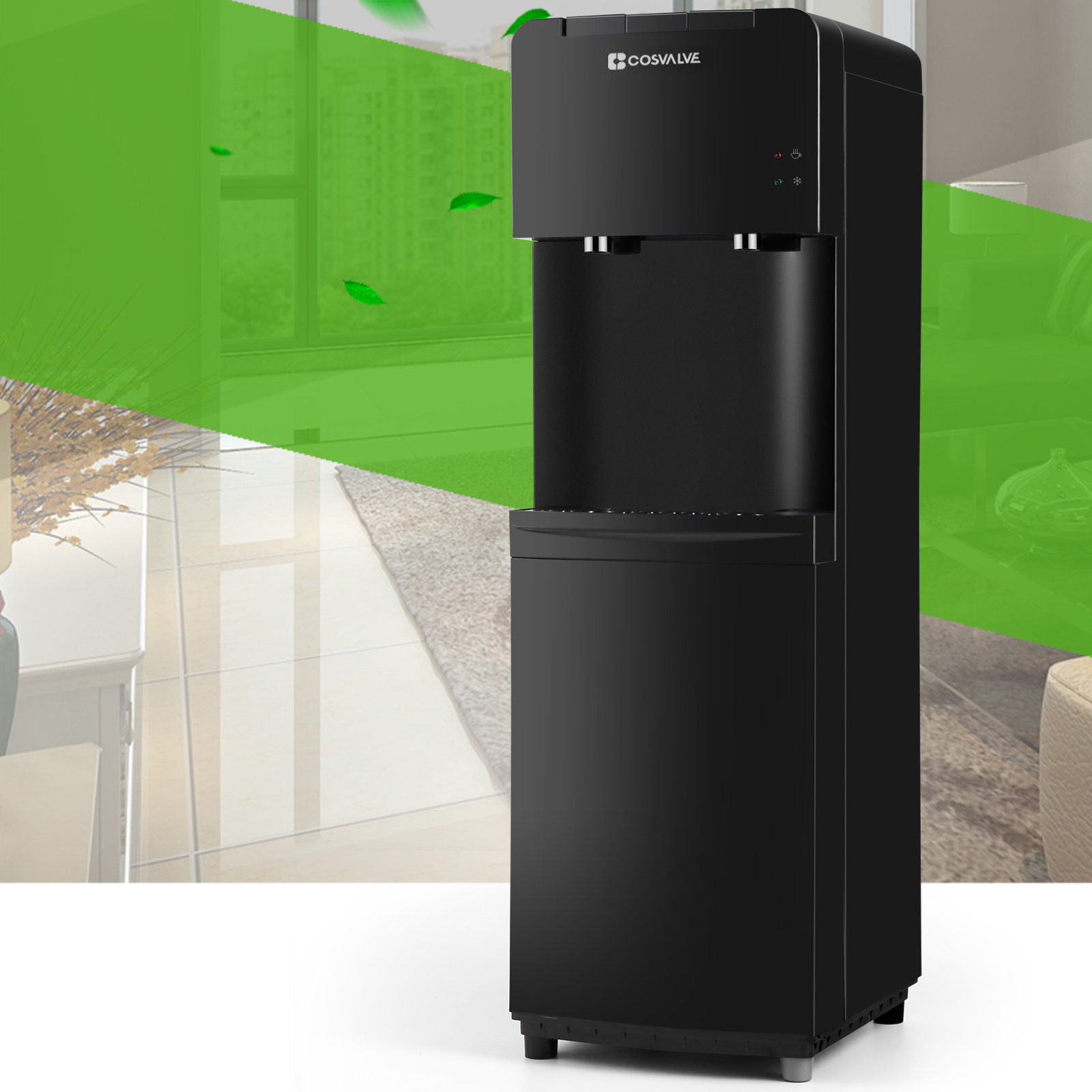 cosvalve Black 5 Gallon Top Load Freestanding Water Cooler With Child