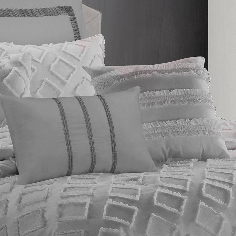 Marysa Polyester Comforter, King Comforter + 6 Additional Pieces, Gray