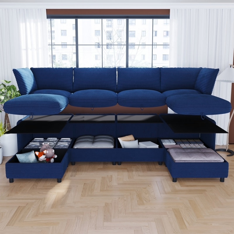 Modular Sectional Sofa, Blue Corduroy