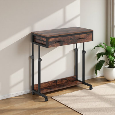 Table de bureau, bureau compact avec roues, bureau d'écriture à hauteur réglable, table basse mobile