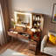 Bureau de maquillage avec miroir et lumières, 5 tiroirs, armoire de rangement en verre cannelé et prise de courant-2073054242