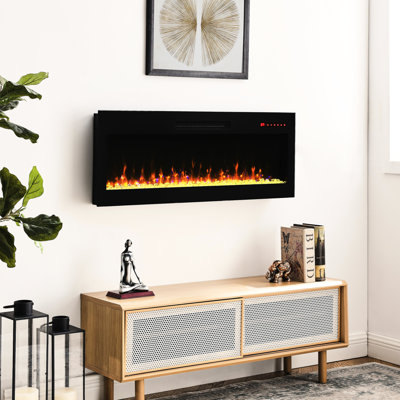 42 Inch Electric Fireplace, Double , 1400W Heat, 16 Flame & Ember Bed Colors 42" Tempered Glass, Remote Control, 11 Temperature Ranges 64F - 82F