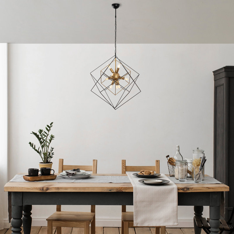 Industrial Chandelier, Black & Antique Finish, 24.4 x 24.4 x 49.2 inches | Metal Body, 9 x E14 Sockets (Max 40W) | Elegant Design for Dining Rooms, Living Rooms & Entryways | Base Plate: 3.9 inches Diameter