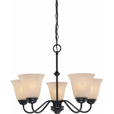 Lustre suspendu bronze antique à 5 lumières avec abat-jour en verre albâtre Kim