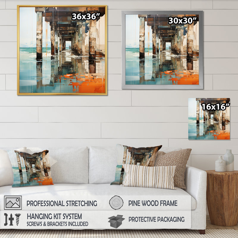 Coastal Pier Perspective II - Nautical & Beach Canvas Prints, Encadrement doré, H 30 po x l 30 po x P 1 po