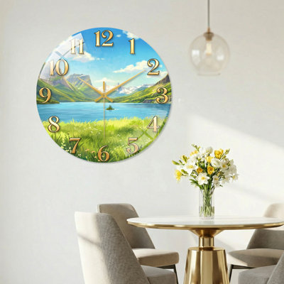 "Mountain Lake", horloge murale en verre